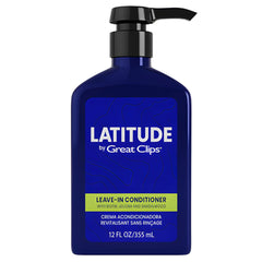 Great Clips Latitude leave-in conditioner bottle highlighting hydrating formula for daily moisture.