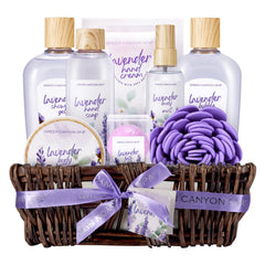 Green Canyon Spa lavender gift basket with soothing bath treats for home spa rituals.