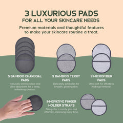 Greenzla bamboo charcoal pad offers gentle exfoliation during cleansing.