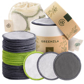 Greenzla reusable makeup remover pads packaging view, eco-friendly storage for zero-waste skincare.