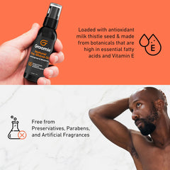 Groomie pre-shave oil in action on bald head for smooth shave.