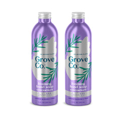 Grove Co. lavender-thyme refill packaging highlighting plastic-free, sustainable waste reduction.