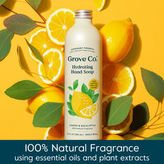 Grove Co. Lemon Eucalyptus fragrance drops convey fresh, natural scent for daily handwashing rituals.