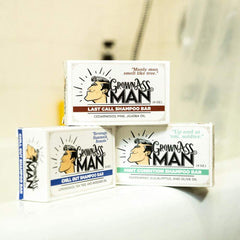 Grown Ass Man Co. solid shampoo bar used as body wash for refreshing full-body cleanse