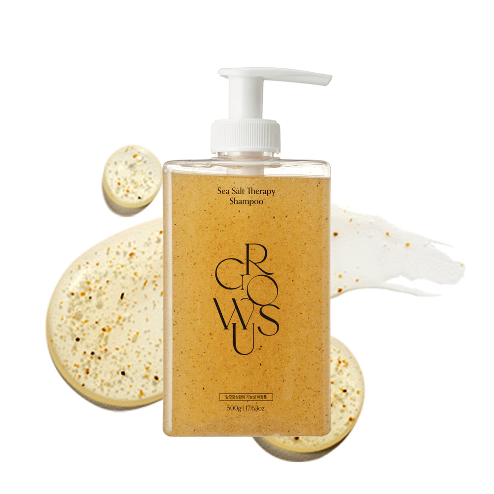 GROWUS Sea Salt Therapy Shampoo bottle for clarifying scalp cleanse and buildup removal.
