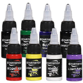 GTARTISTOO 8-color tattoo ink set palette close-up enables vibrant shading and precise linework.