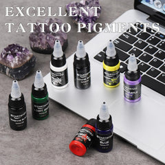 GTARTISTOO color shades swatch grid demonstrates long-lasting color stability for tattoos.