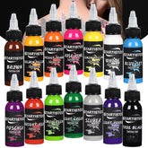 GTARTISTOO professional tattoo ink set 14 colors closeup shows vibrant pigment options