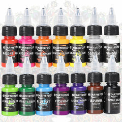 GTARTISTOO tattoo ink set 14 colors pack shot for vibrant palette options.