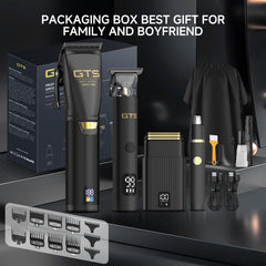 GTS PRO cordless hair trimmer in use enables portability and salon-quality trims.