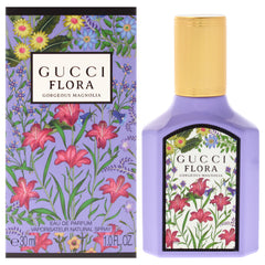 Gucci Flora Gorgeous Magnolia bottle on display, ideal for daily elegance and refined fragrance.