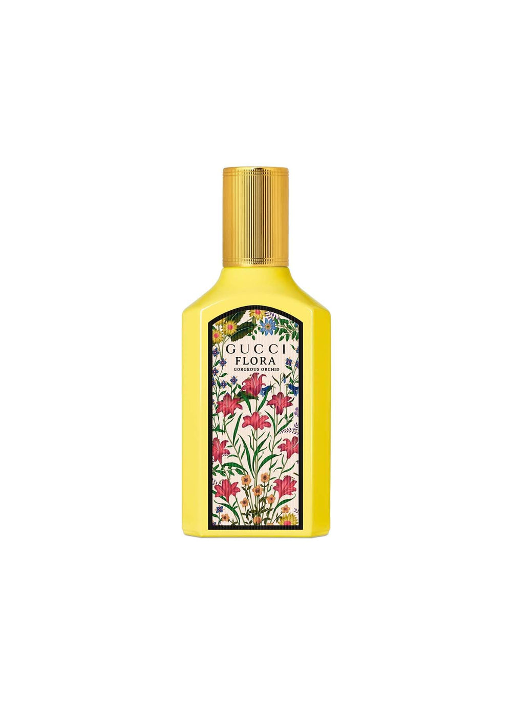 Gucci Flora Gorgeous Orchid bottle closeup, ideal for daily luxury fragrance.