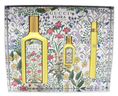 Gucci Flora Gorgeous Orchid gift set box and bottles, ideal for gifting and travel.