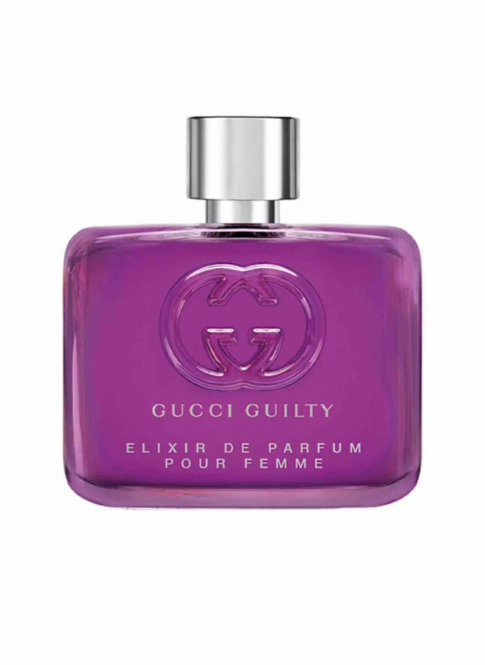 Gucci Guilty Elixir bottle front view highlights premium design for elegant evening wear.