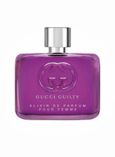 Gucci Guilty Elixir bottle front view highlights premium design for elegant evening wear.
