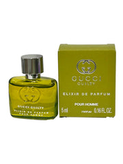 Gucci Guilty Elixir mini 5ml front view shows portable luxury for travel.