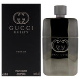 Gucci Guilty Men bottle front view highlighting the woody aromatic profile for daily wear.