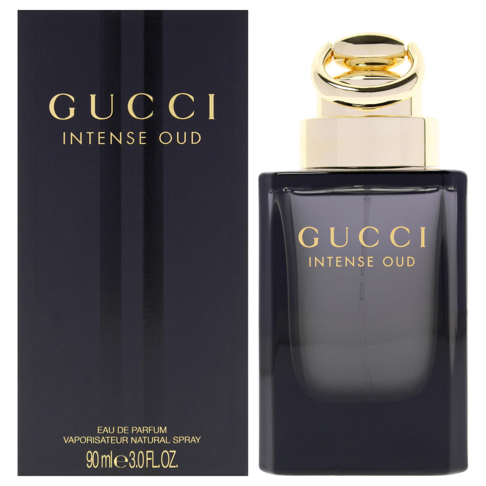 Gucci Intense Oud EDP spray bottle shown for luxurious evening wear