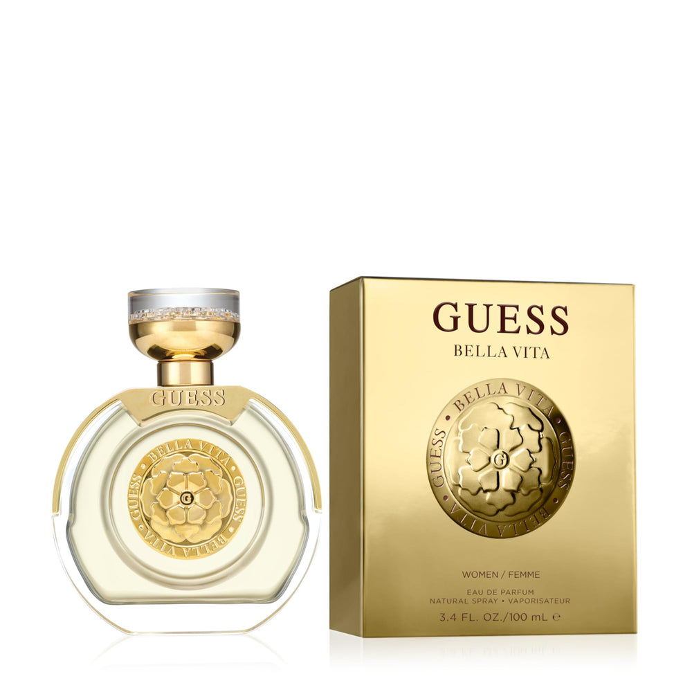 GUESS Bella Vita bottle on vanity exuding everyday elegance.