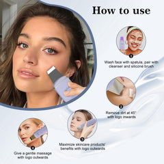 GUGUG purple spatula performing steam-assisted cleansing on skin.