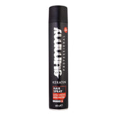 Gummy hair spray 400ml bottle delivers strong all-day hold.