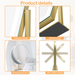 Gvnkvn arched makeup mirror 360-rotation gold enables flexible angles.