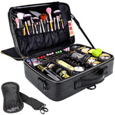 The gzcz large-capacity travel makeup case opens to reveal organized compartments for cosmetics.