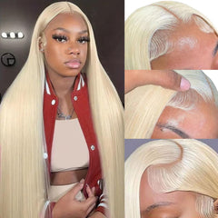GZX 613 blonde lace front wig closeup shows baby hair for natural hairline