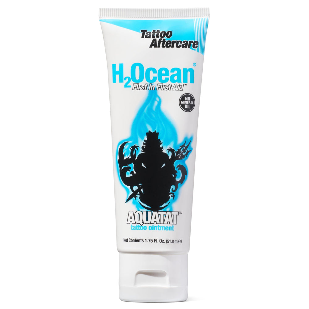 H2Ocean Aquatat tattoo healing ointment jar demonstrates protective barrier during healing.