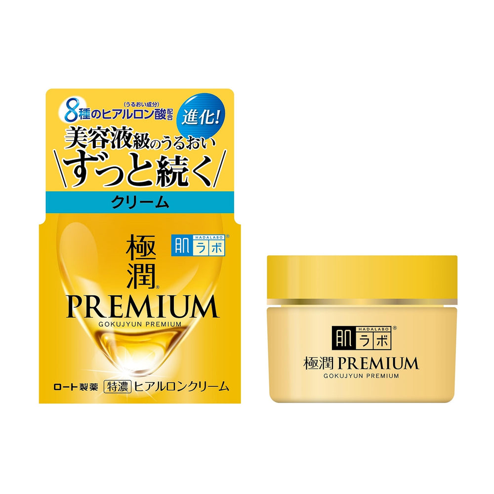Hada Labo Gokujun Premium Hyaluronic Cream 50g jar delivering lasting hydration
