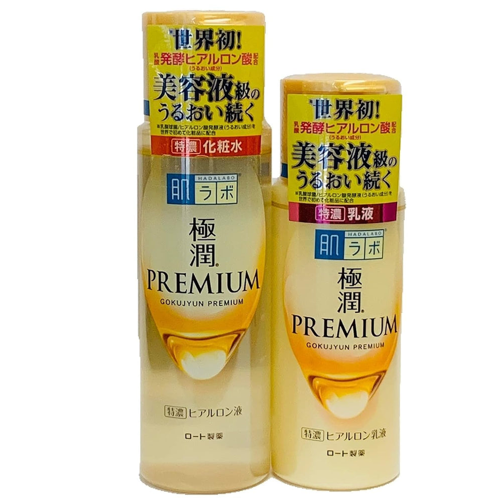 Hada Labo Gokujyun Premium Hyaluronic Lotion bottle delivering deep hydration for daily skin prep.