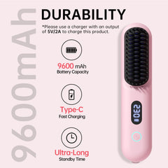 Hahahope cordless hair straightener brush pink battery-9600mah for long runtime