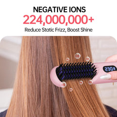 Hahahope cordless hair straightener brush pink 224m negative-ions for frizz reduction