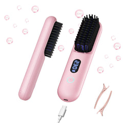 Hahahope cordless hair straightener brush pink travel-compact for easy on-the-go styling