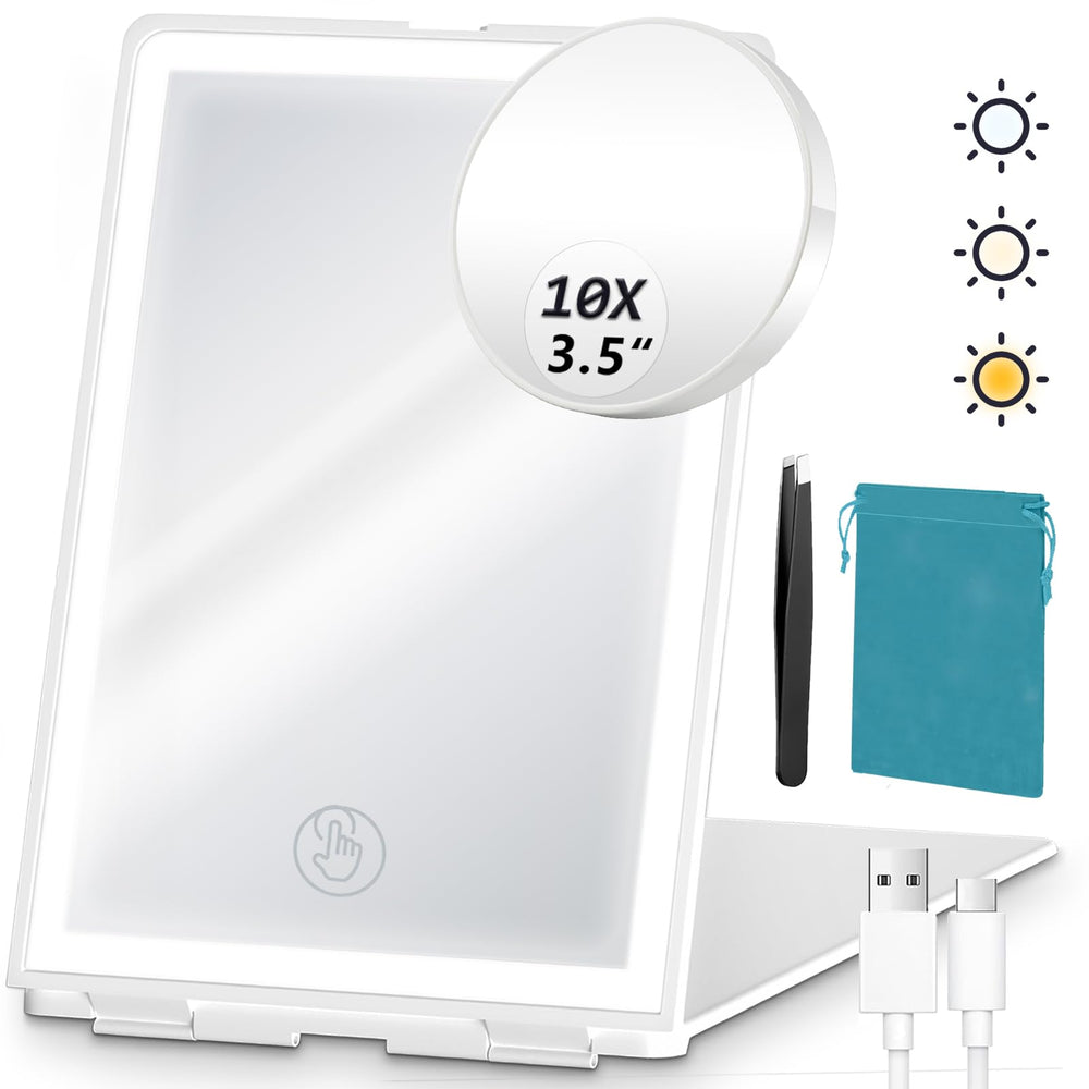 Haikopoon travel makeup mirror with lights delivers 72 LEDs for even illumination on the go.