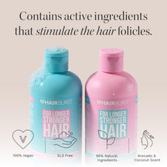 HAIR BURST conditioner bottle closeup emphasizes vegan formula for strong, nourished hair