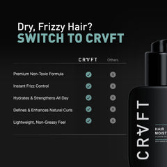Hair Craft Co CRVFT leave-in-application highlights simple, frizz-controlled moisture for curls.