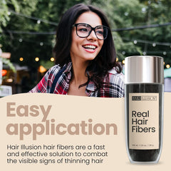 Hair Illusion natural blend fibers on part for seamless thinning coverage