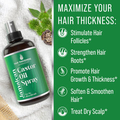 Hair Thickness Maximizer Jamaican Black Castor Oil Spray ingredients close-up with marula and jojoba.