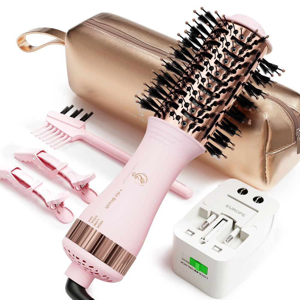 Hair Trends dual voltage travel hair dryer brush with oval head for fast lift.