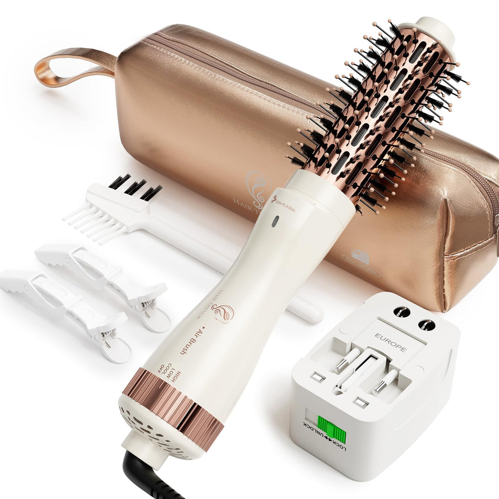 Hair Trends round brush dryer front view showing ergonomic grip and compact design for quick styling