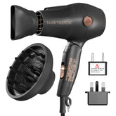 Hair Trends Travel Hair Dryer folded compact form for easy carry-on styling.