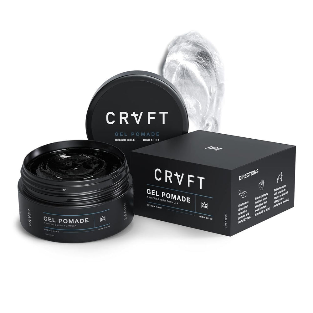 Hair Craft Co. CRVFT Pomade jar closeup demonstrates all-day hold without crunch