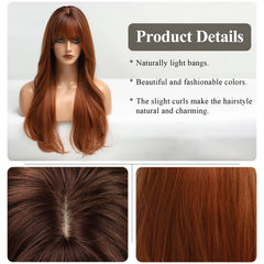 HAIRCUBE Long Auburn Wig with Bangs layered curly: adds natural volume and bounce.