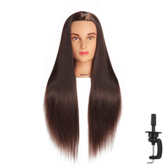 Hairingrid mannequin head 26-28 brown close-up for realistic training and styling.