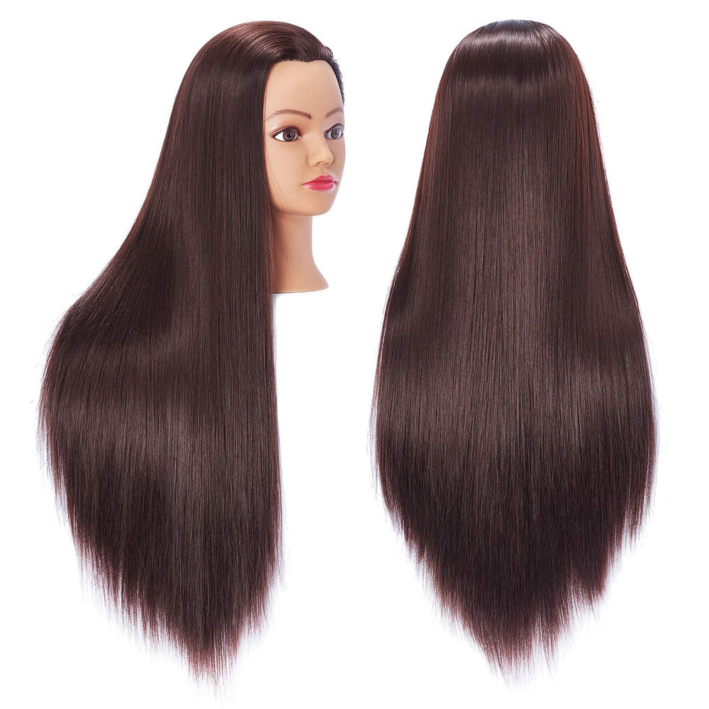 Hairingrid mannequin head 26-28 inches with dark brown synthetic hair for practice.