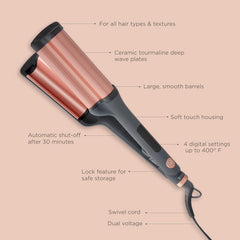 Hairitage Catch The Wave Iron adjustable temperature up to 400°F for versatile styling.