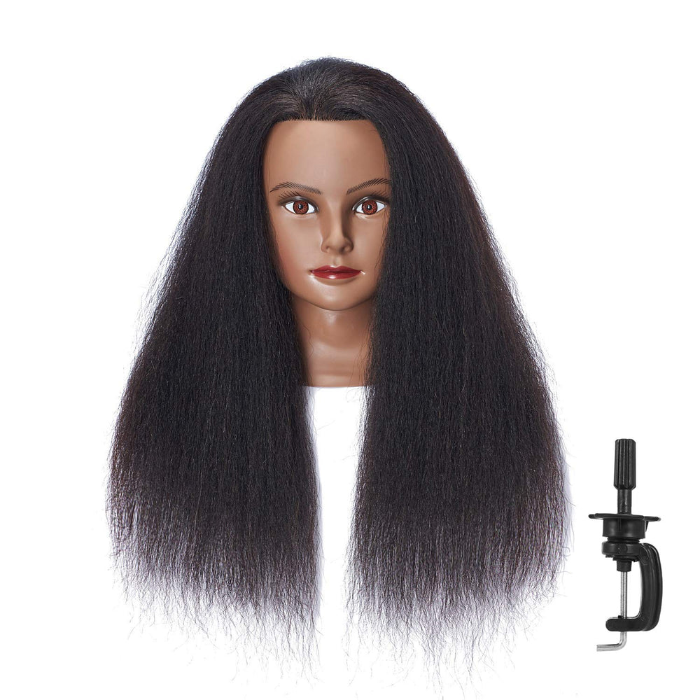 Hairlink Afro mannequin head close-up shows real hair texture for realistic practice.