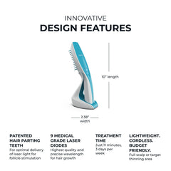 Hairmax Ultima 9 Classic parting teeth for precise scalp treatment.