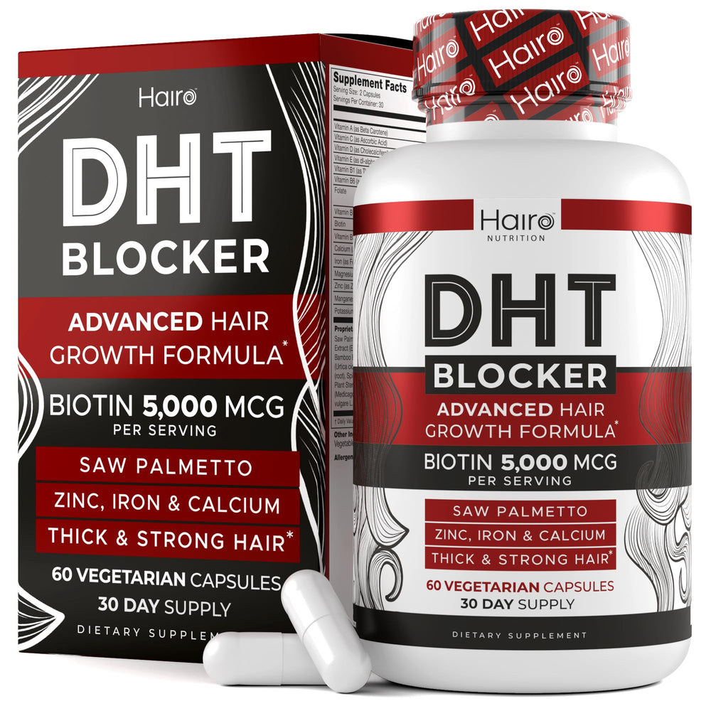 Hairo Nutrition DHT Blocker bottle with capsules for daily hair support.